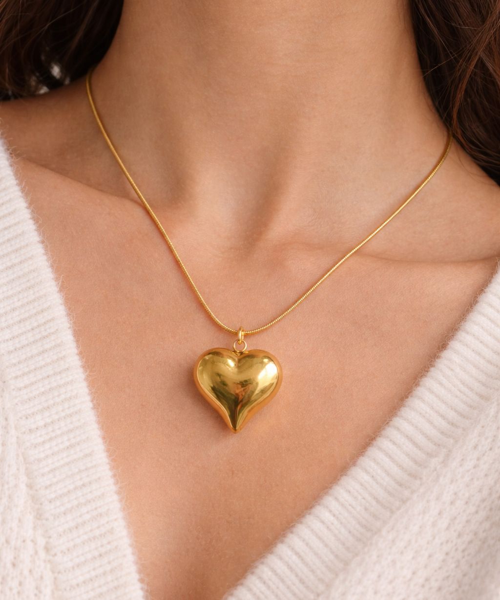 Gold-Tone Heart Pendant Necklace for Women