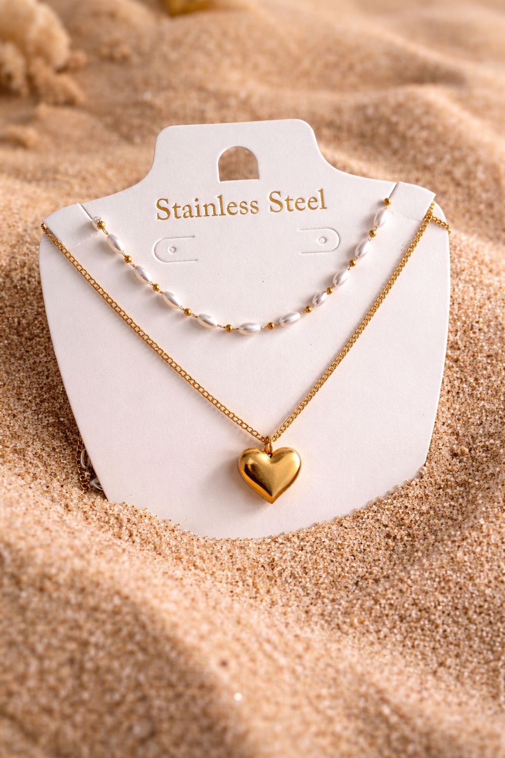 Golden Heart Layered Necklace – Stainless Steel Everyday Necklace