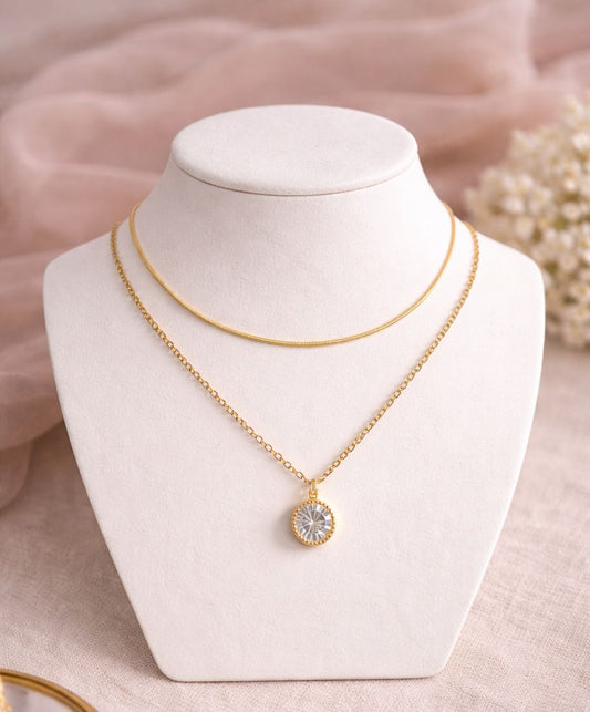 Gold Finish Double Layer Coin Pendant Necklace for Women | Stainless Steel | Anti Tarnish