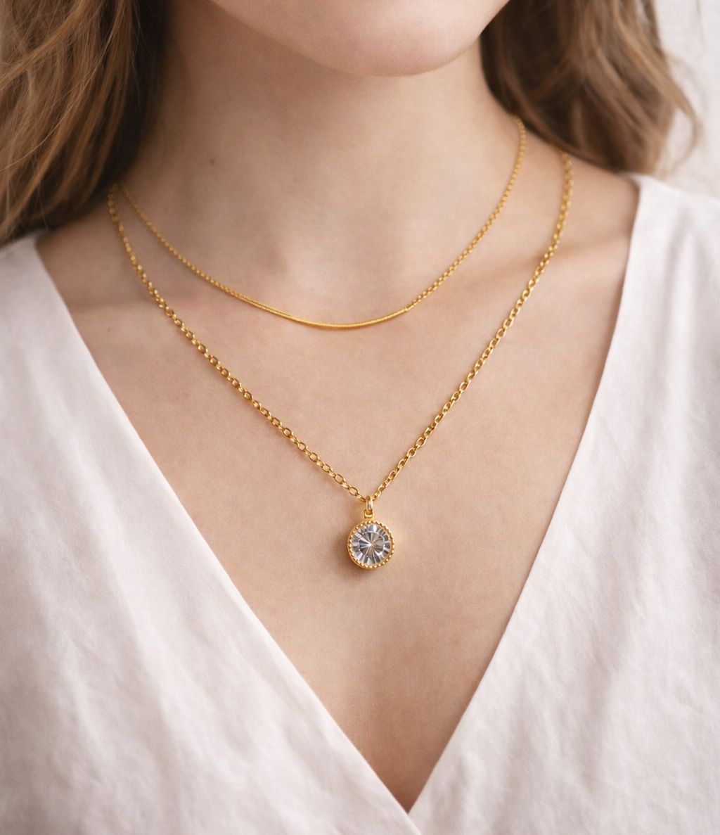 Gold Finish Double Layer Coin Pendant Necklace for Women | Stainless Steel | Anti Tarnish