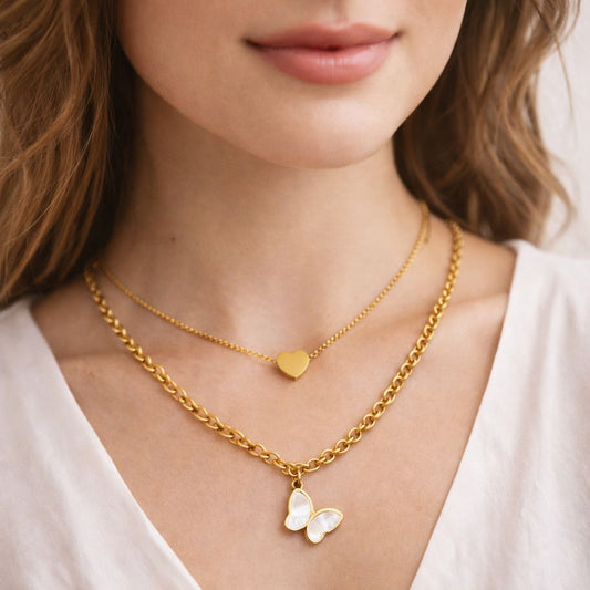 Double Layer Gold Finish Stainless Steel Pendant Necklace for Women