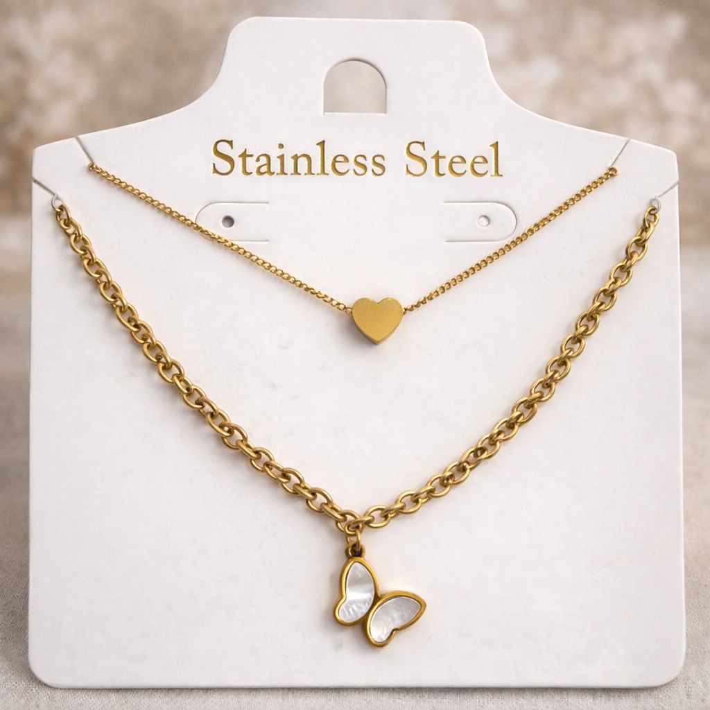 Double Layer Gold Finish Stainless Steel Pendant Necklace for Women