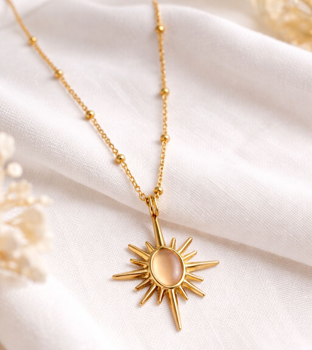 Gold-Tone Sunburst Pendant Necklace for Women
