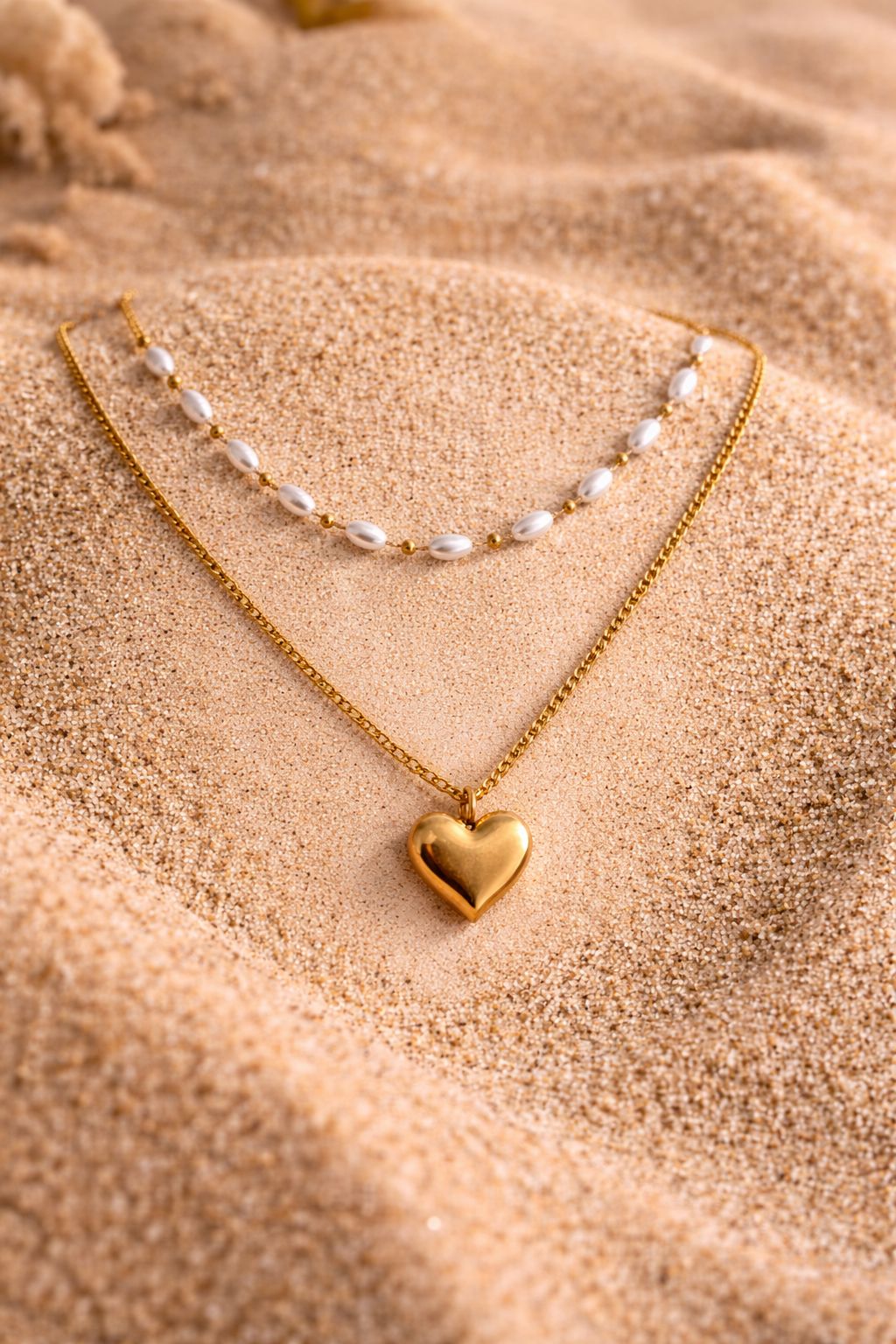 Golden Heart Layered Necklace – Stainless Steel Everyday Necklace