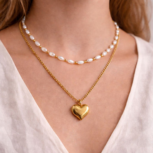 Golden Heart Layered Necklace – Stainless Steel Everyday Necklace